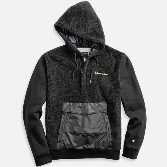 Champion Men's Faux-Fur Half-Zip Hoodie Sherpa Sweatshirt Size XS Cozy Comfy - Picture 1 of 10